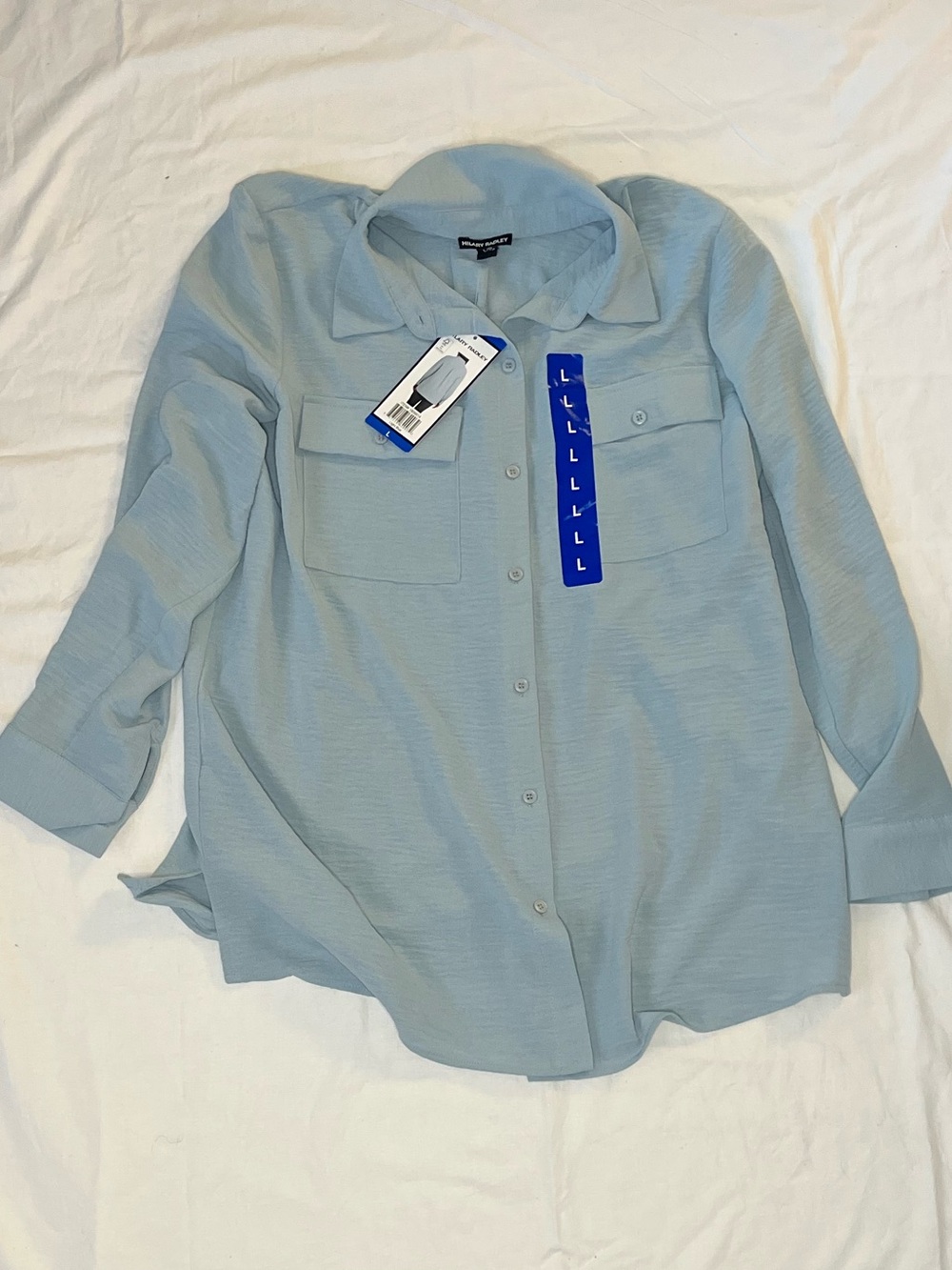 Hilary Radley Light Blue Button-Up Size L Blouse
